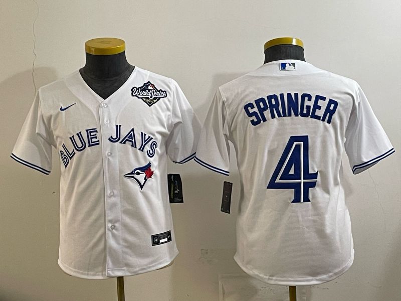 Youth 2025 Nike Toronto Blue Jays #4 Springer White Game MLB Jersey 03